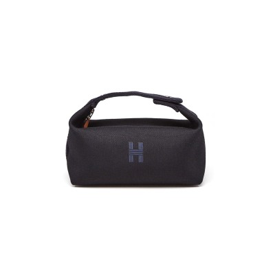 HERMÈS BLEU NUIT BLACK COTTON CANVAS SMALL MODEL BRIDE-A-BRAC CASE (25*21*14cm)